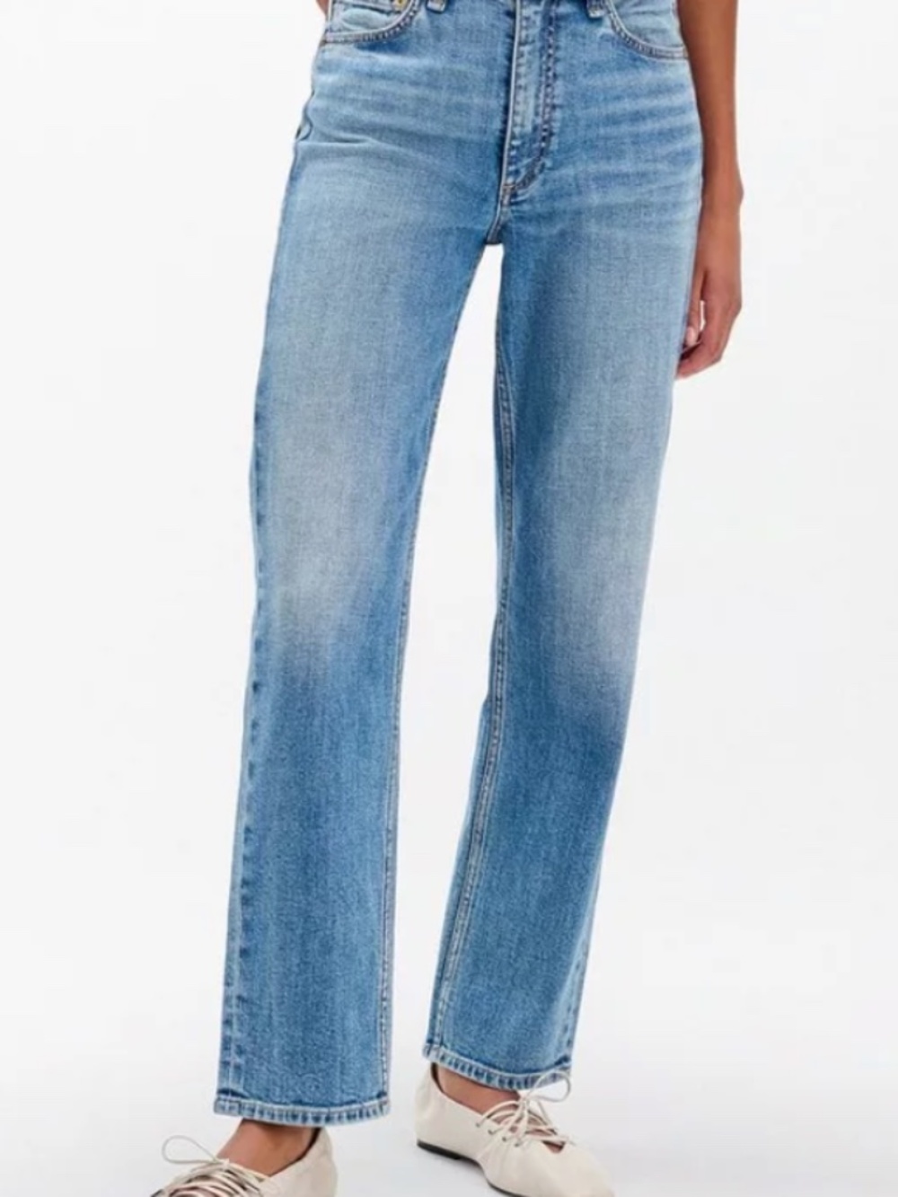 Rag & Bone Harlow Ankle Mid-Rise Ankle Straight Denim Jeans 28 Light Blue Amity